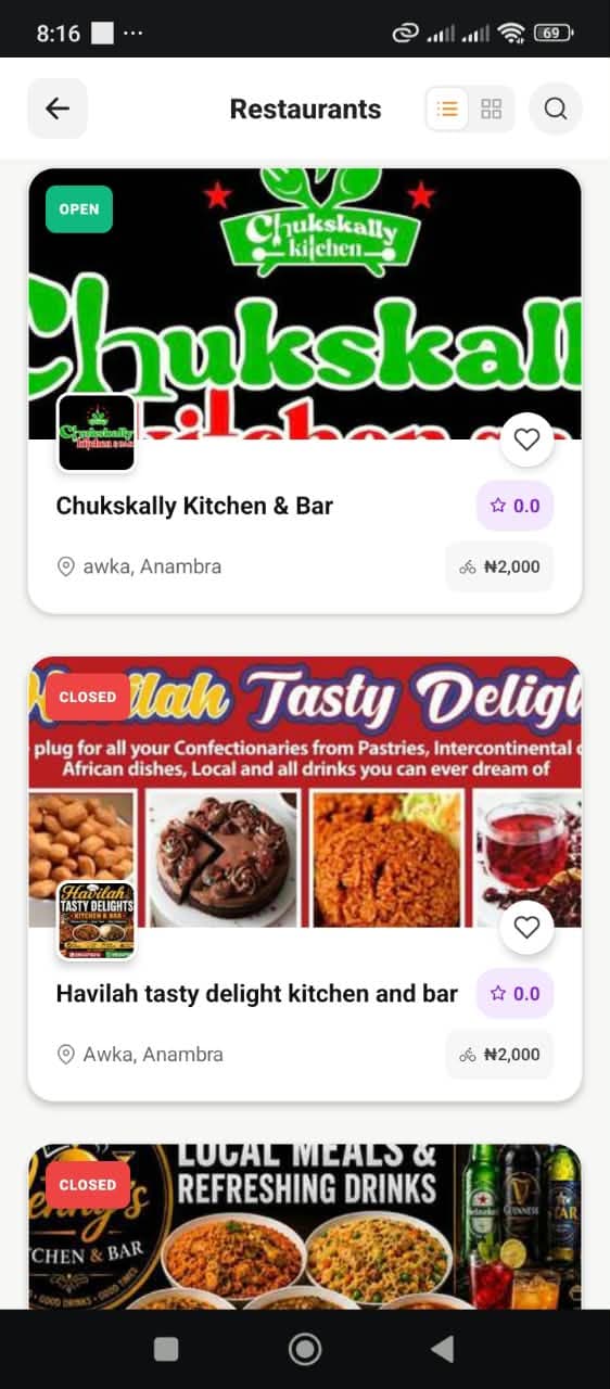 StockedUp app restaurants list